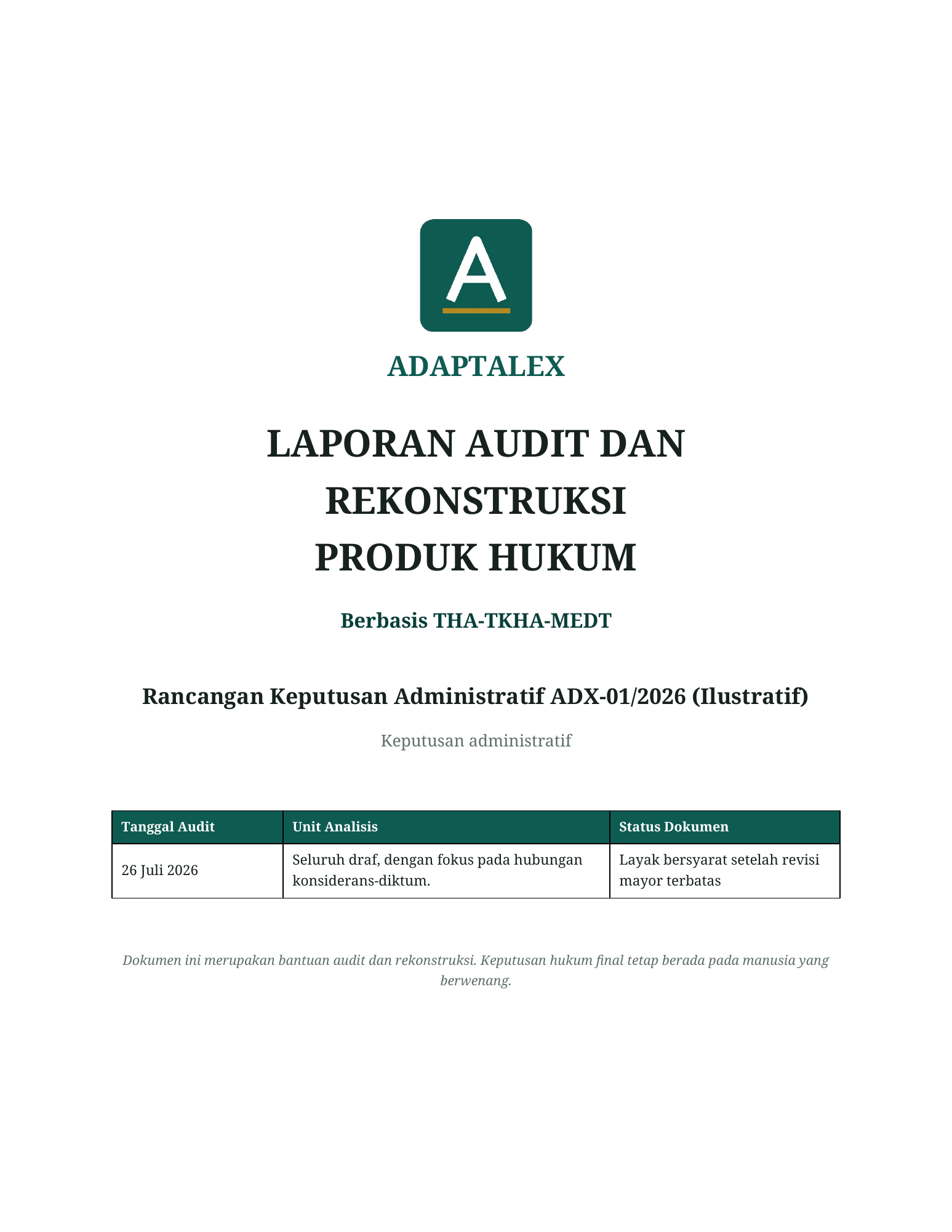 Sampul laporan audit ADAPTALEX
